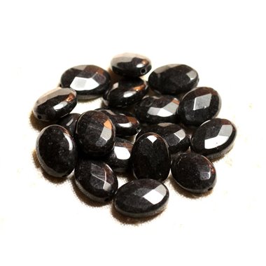 2pc - Perles de Pierre - Jade Gris Noir Ovales Facettés 14x10mm   4558550005854 