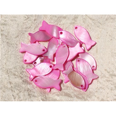 5pc - Breloques Pendentifs Nacre Rose Poissons 23mm   4558550005946