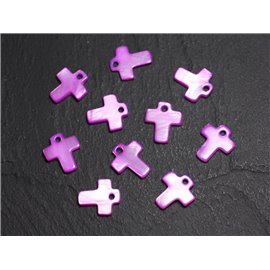 10 Stück - Perlen Charm-Anhänger aus Perlmutt Kreuz 12mm Lila Pink Fuchsia Magenta - 4558550006035