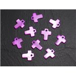 10pc - Perles Breloques Pendentifs en Nacre Croix 12mm Violet Rose Fuchsia Magenta - 4558550006035