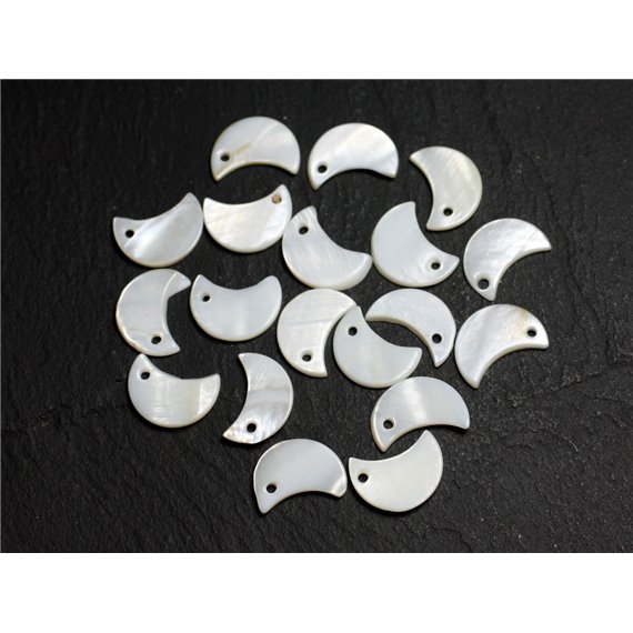 10pc - Breloques Pendentifs Nacre Blanche Lune 13x7mm   4558550006080