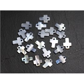 10Stk - Perlen Charms Anhänger Perlmutt Kreuz 12mm Schwarz Grau - 4558550006363