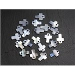 10pc - Perles Breloques Pendentifs Nacre Croix 12mm Gris Noir   4558550006363