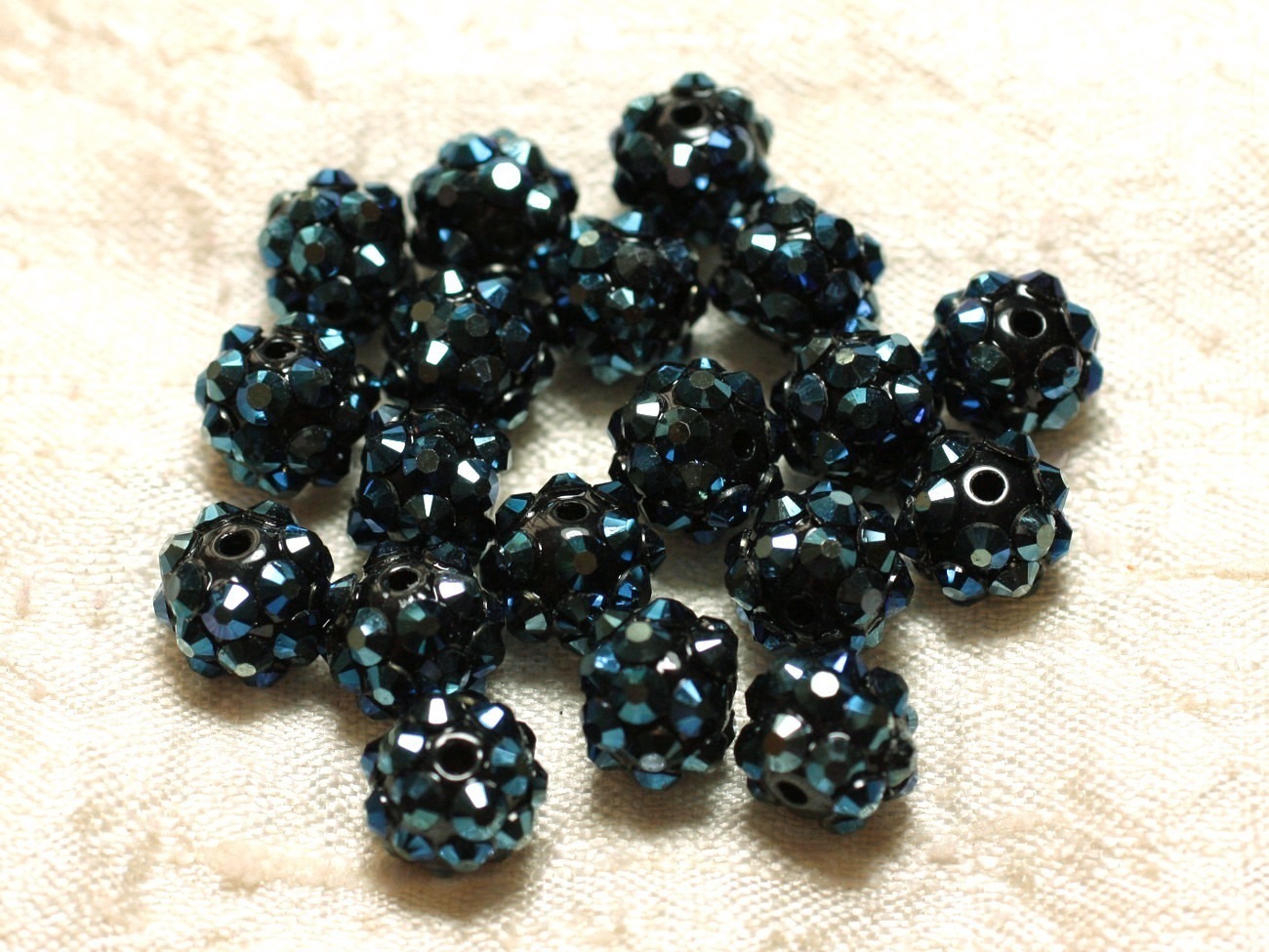 10pc - Perles Résine Shamballas 10x8mm Bleu Noir et Multicolore   4558550006653