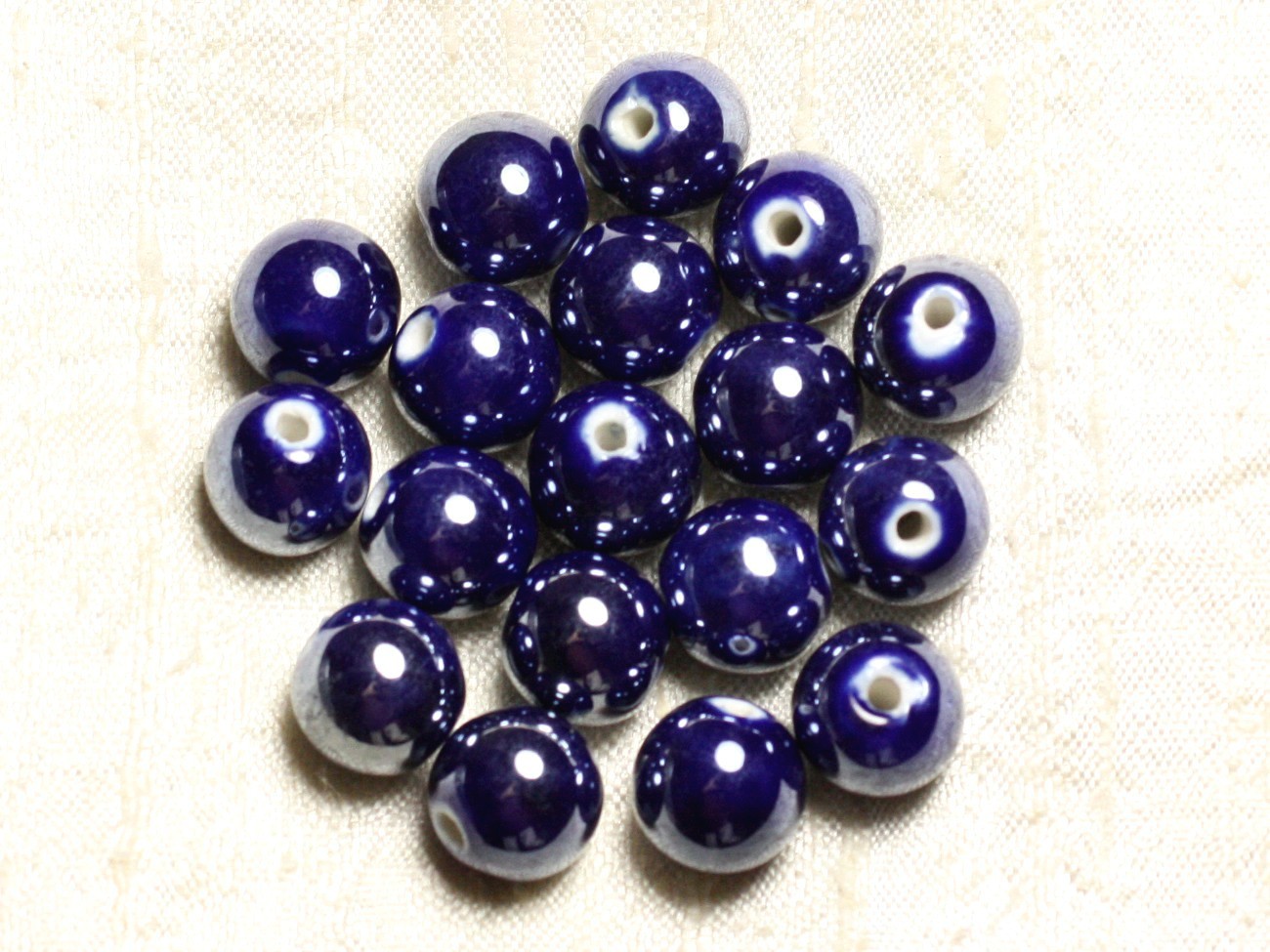 10pc - Perles Porcelaine Céramique Bleu Nuit Boules 12mm   4558550006738