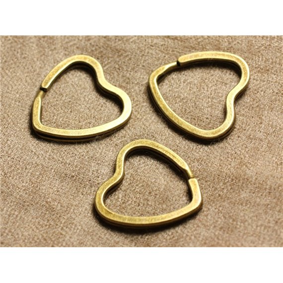 4pc - Anneaux Porte Clefs Métal Bronze Qualité Coeurs 32mm   4558550006752