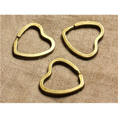 4pc - Anneaux Porte Clefs Métal Bronze Qualité Coeurs 32mm   4558550006752