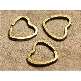 4pc - Anneaux Porte Clefs Métal Bronze Qualité Coeurs 32mm   4558550006752