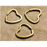 4pc - Anneaux Porte Clefs Métal Bronze Qualité Coeurs 32mm   4558550006752