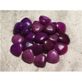 6pc - Perles Pierre - Jade Coeurs 15mm Violet rose mauve fuchsia - 4558550006769