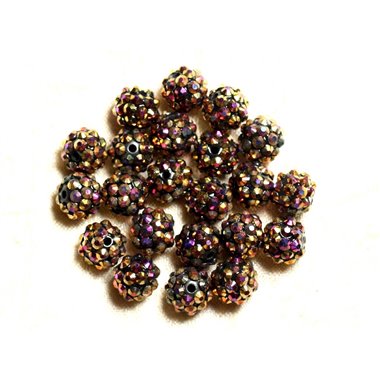 5pc - Perles Shamballas Résine 12x10mm Bronze et Multicolore   4558550006783