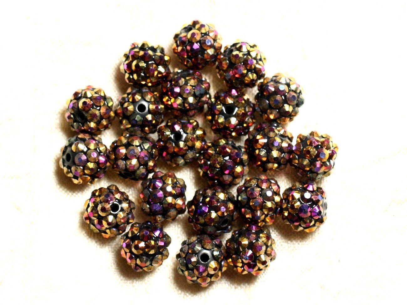 5pc - Perles Shamballas Résine 12x10mm Bronze et Multicolore   4558550006783