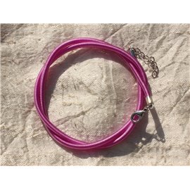 1Stk - Halskette Halsband 46cm Stoff Satin Seide Rund 3mm Lila Pink Fuchsia - 7427039735988