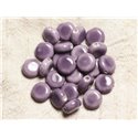 5pc - Perles Porcelaine Céramique Palets 14mm Mauve   4558550006875