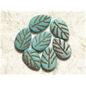 10pc - Perles Turquoise synthèse Feuilles 20mm Bleu Turquoise   4558550006905 