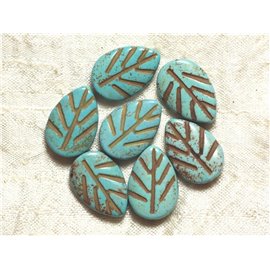 10pc - Perles Turquoise synthèse Feuilles 20mm Bleu Turquoise   4558550006905 