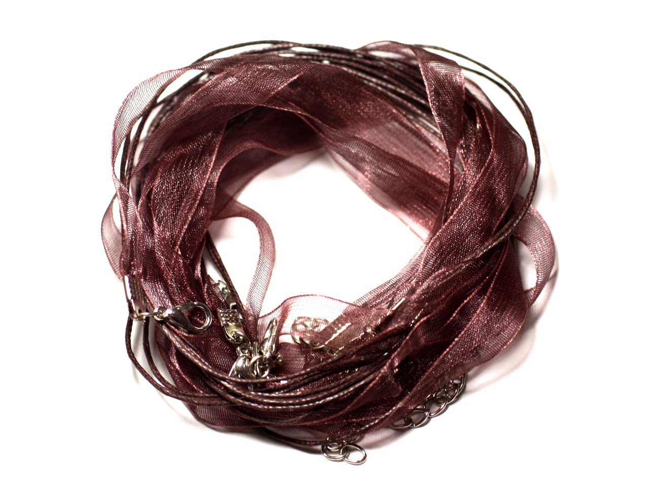 10pc - Colliers Tours de cou Organza et Coton 47cm Marron Chocolat -  4558550006998 
