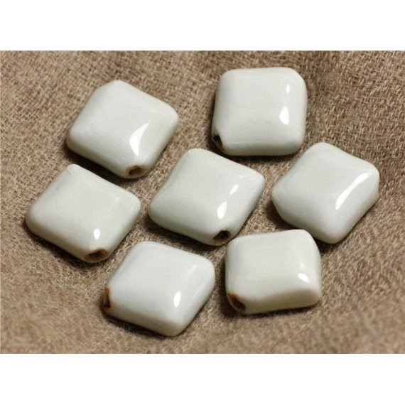 6pc - Perles Ceramique Porcelaine Losange 16mm Blanc Gris Vert - 4558550007001