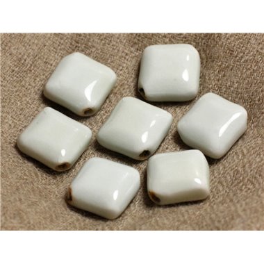 6pc - Perles Céramique Porcelaine Losanges 16x7mm blanc cassé gris vert   4558550007001 