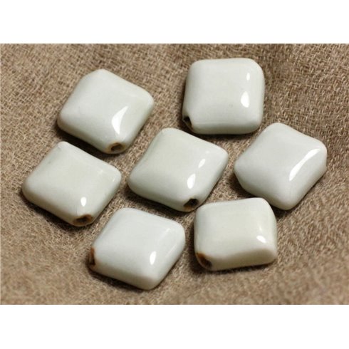 6pc - Perles Céramique Porcelaine Losanges 16x7mm blanc cassé gris vert   4558550007001 