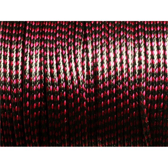 5 mètres - Cordon Coton Ciré 2mm Noir et Rouge Rose   4558550007025 