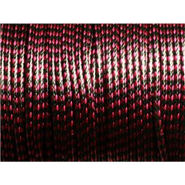 5 meters - Waxed Cotton Cord 2mm Black and Red Pink 4558550007025 