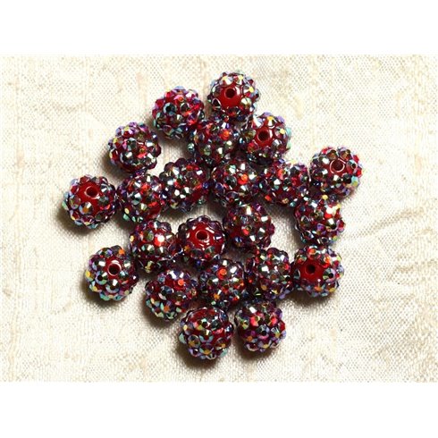 5pc - Perles Shamballas Résine 12x10mm Rouge et Multicolore   4558550007032