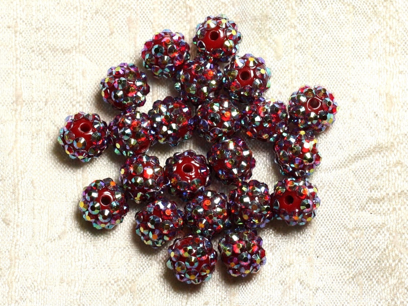 5pc - Perles Shamballas Résine 12x10mm Rouge et Multicolore   4558550007032