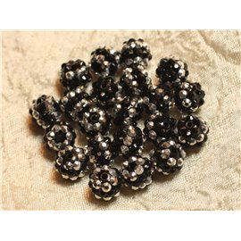 5 Stück - Shamballas Harzperlen 12x10mm Schwarz und Silber N°1 4558550007087