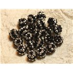 5pc - Perles Shamballas Résine 12x10mm Noir et Argenté N°1  4558550007087