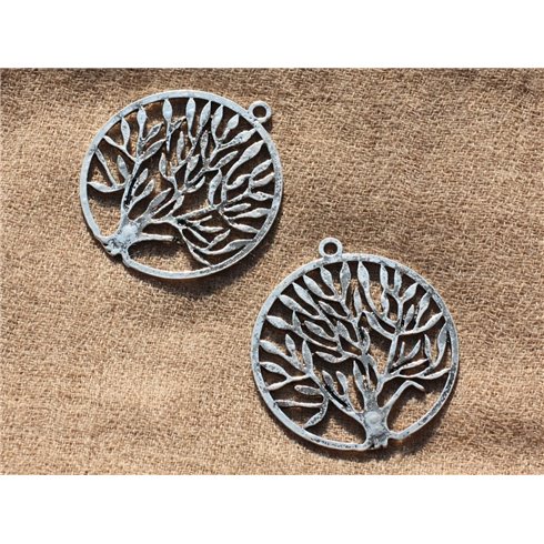 2pc - Pendentif Métal Argenté Rhodium Arbre 41mm   4558550007094 