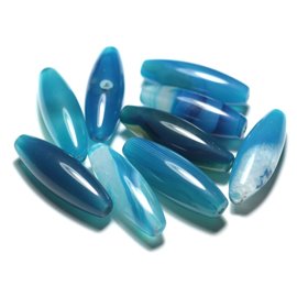 1pc - Stone Bead - Blue Agate Olive Rice Spindle 30x10mm 4558550007100 