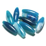 1pc - Perle Pierre - Agate Olive Riz Fuseau 30x10mm Blanc Bleu Turquoise - 4558550007100