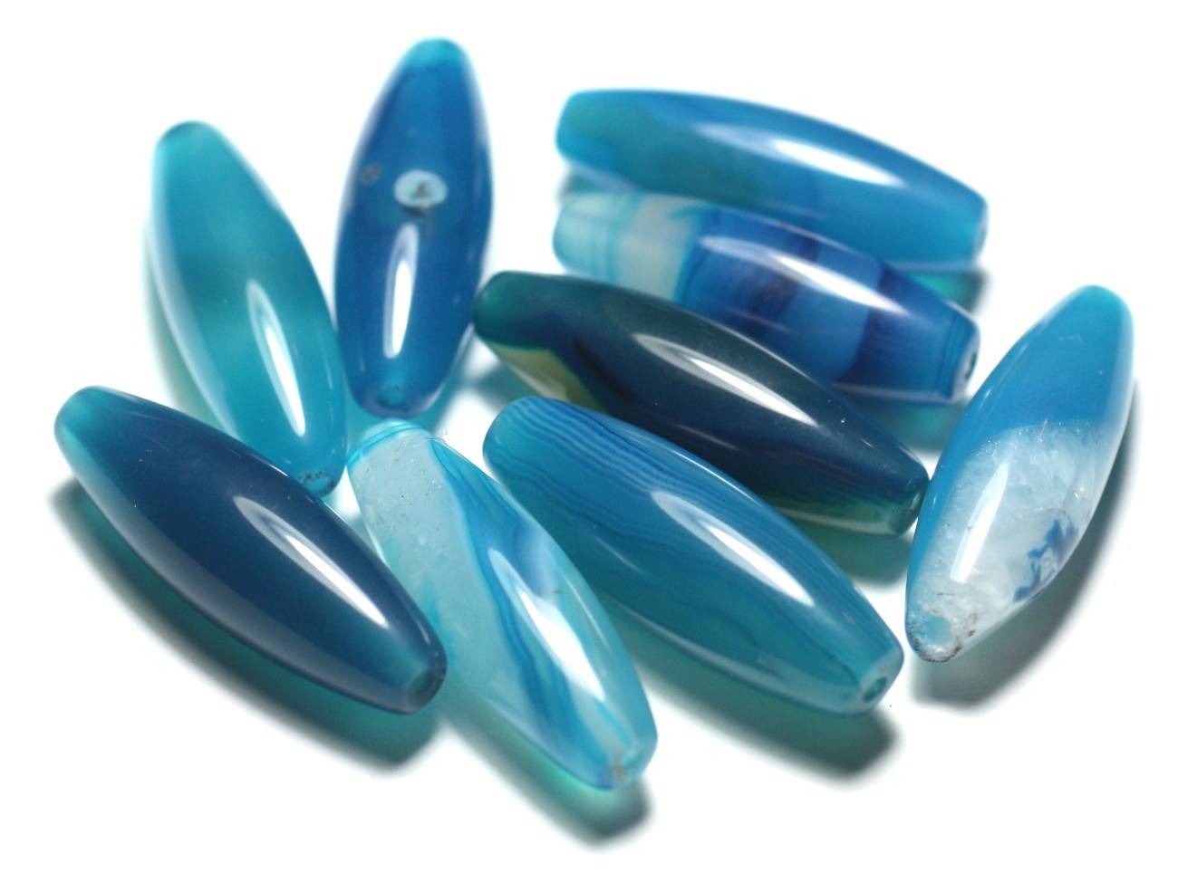 1pc - Perle de Pierre - Agate Bleue Olive Riz Fuseau 30x10mm   4558550007100 