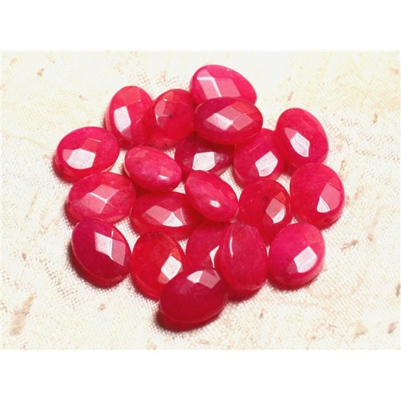 2pc - Perles de Pierre - Jade Ovales Facettés 14x10mm Rose Fuchsia  4558550008954 