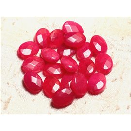 2pc - Stone Beads - Jade Faceted Oval 14x10mm Pink Fuchsia 4558550008954 