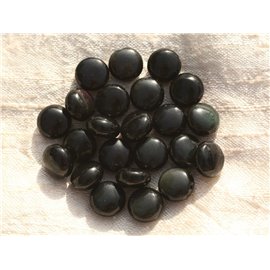 5pc - Stone Beads - Black Obsidian and Rainbow Palets 10mm - 4558550007261 