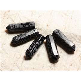1pc - Stone Pendant - Obsidian Snowflake Tip 30x8mm 4558550007292 