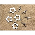 10pc - Fermoirs Toggle T Barre Métal Argenté Fleur 20mm - 4558550007308