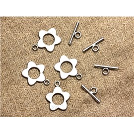 10pc - Fermoirs Toggle T Barre Métal Argenté Fleur 20mm - 4558550007308