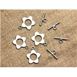 10pc - Fermoirs Toggle T Barre Métal Argenté Fleur 20mm - 4558550007308