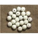 5pc - Perles Shamballas Résine 12x10mm Blanc et Transparent   4558550007407