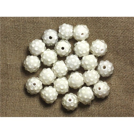 5pc - Perles Shamballas Résine 12x10mm Blanc et Transparent   4558550007407