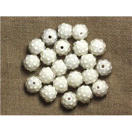 5pc - Cuentas Shamballas Resina 12x10mm Blanco y Transparente 4558550007407