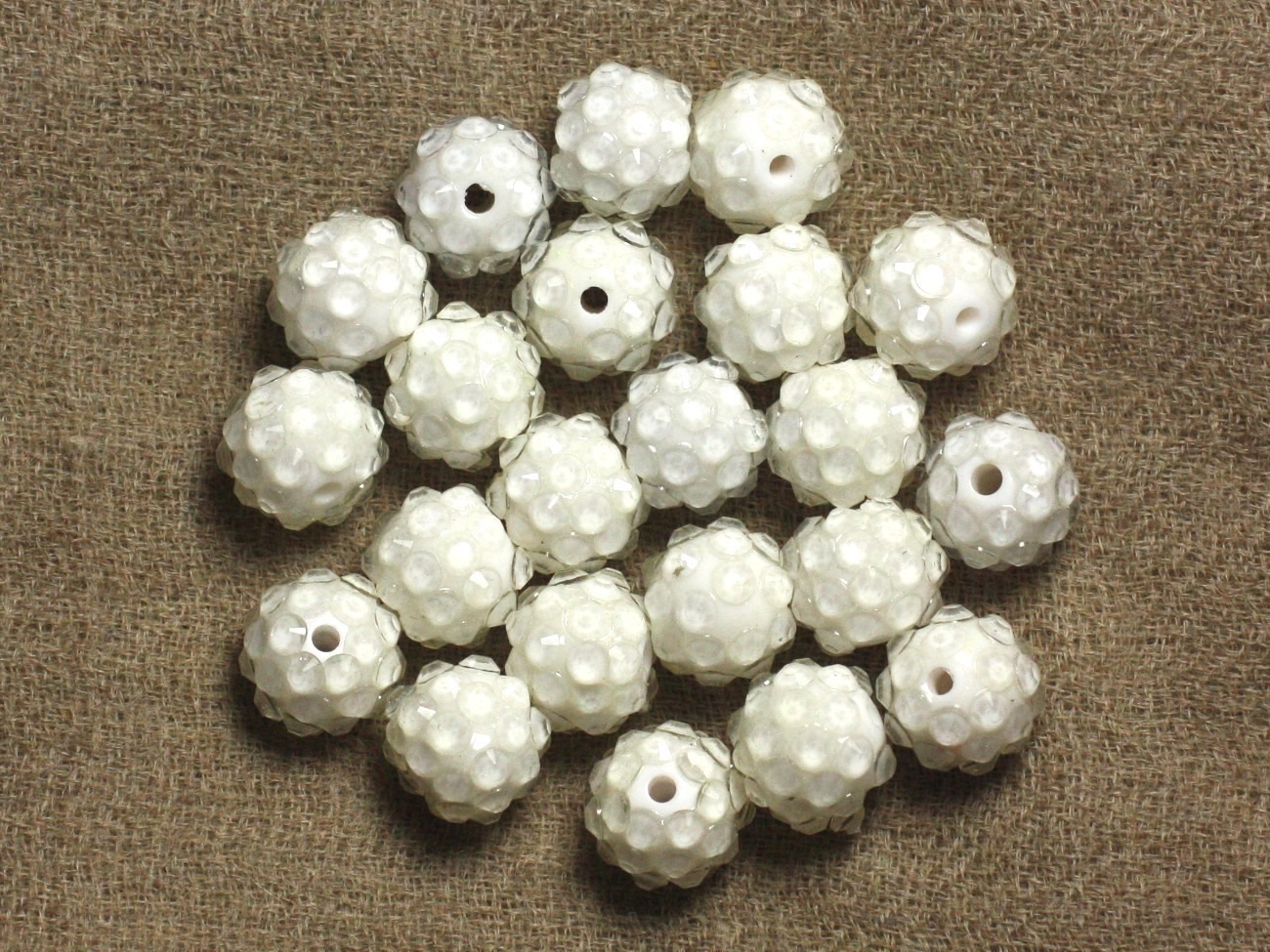 5pc - Perles Shamballas Résine 12x10mm Blanc et Transparent   4558550007407
