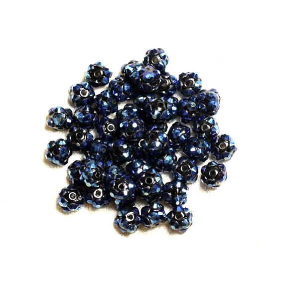 10pc - Perles Shamballas Résine 8x5mm Noir et Bleu   4558550007490