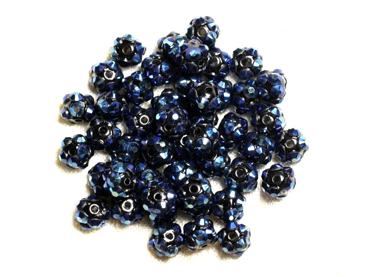 10pc - Perles Shamballas Résine 8x5mm Noir et Bleu   4558550007490