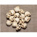 10pc - Perles de Pierre Magnésite - Crâne Tête de Mort 14x10mm Blancs   4558550007544