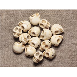 10pc - Perles de Pierre Magnésite - Crâne Tête de Mort 14x10mm Blancs   4558550007544