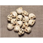 10pc - Perles de Pierre Magnésite - Crâne Tête de Mort 14x10mm Blancs   4558550007544